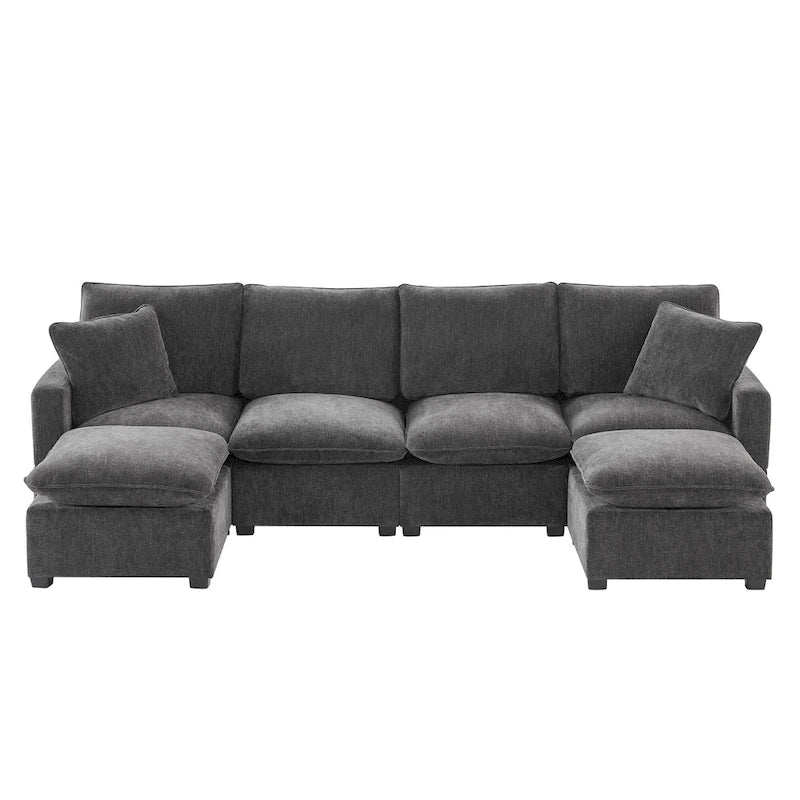U Shape Modular Sofa, 6 Seat Chenille Deep Seat Sectional Couch