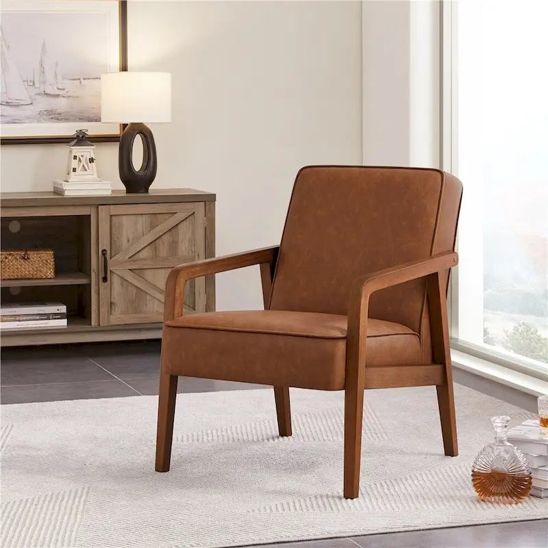 Yaheetech Modern Faux Leather Upholstered Accent Chair Armchair