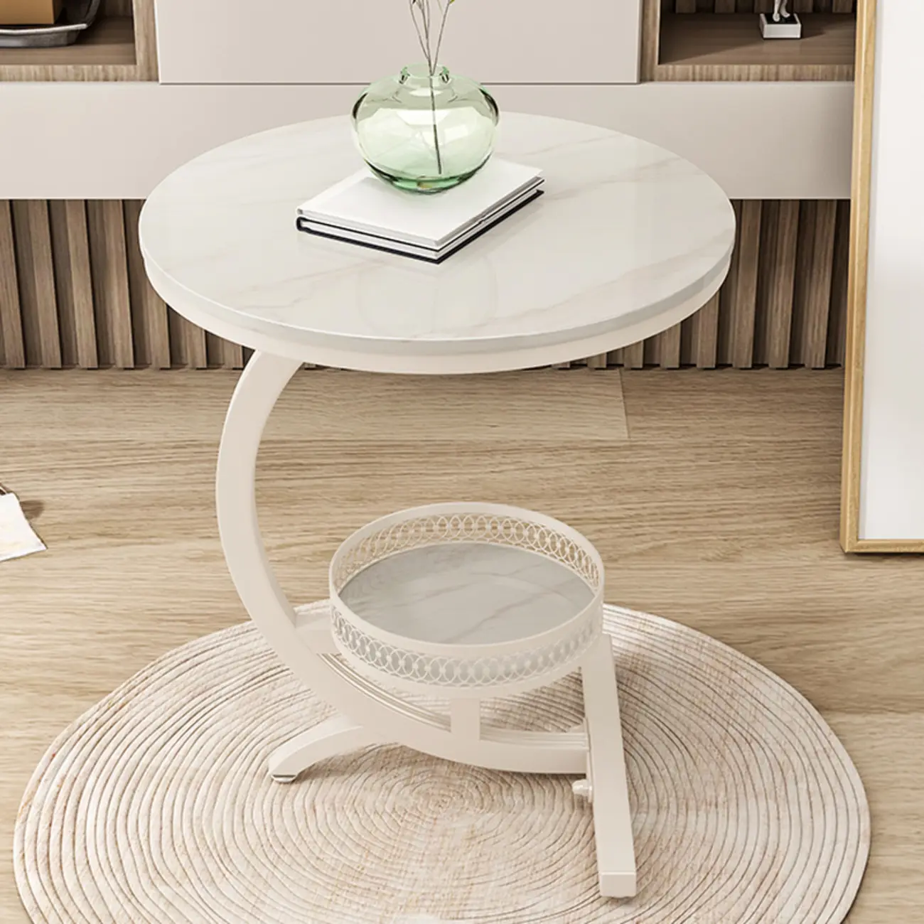 Glam Stone Top Metal Base C-Shape Side Table