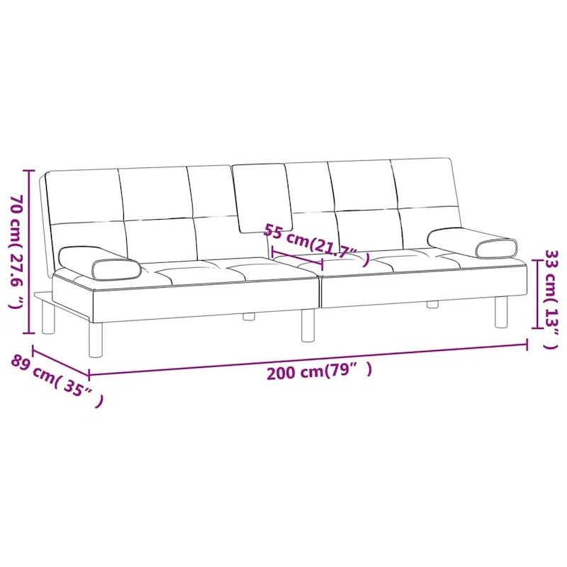 vidaXL Sofa Bed Foldable Sleeper Sofa Couch Bed with Cup Holders Faux Leather - 78.7 x 35 x 27.6