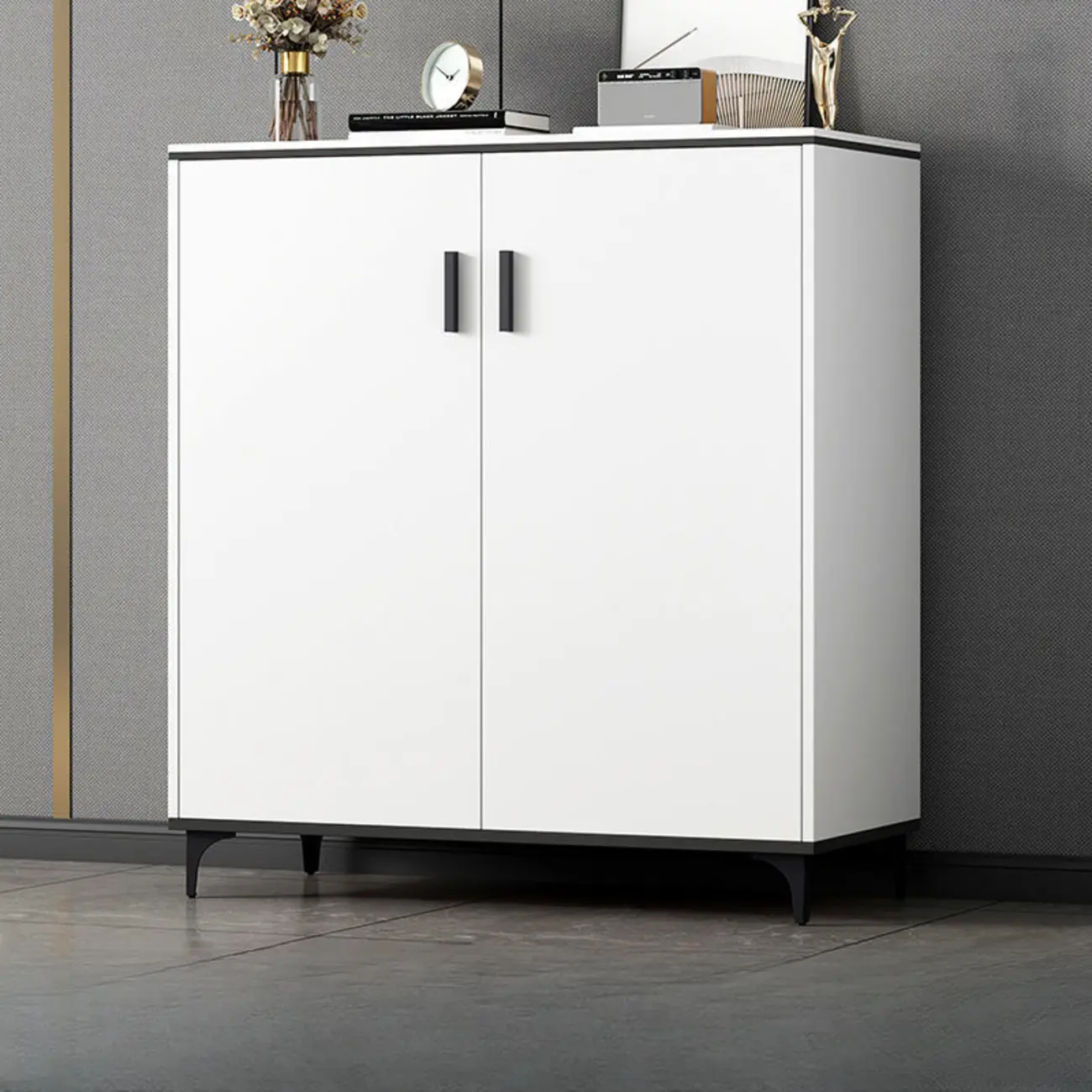 Minimalist Wooden White Kitchen Accent Cabinet with Doors