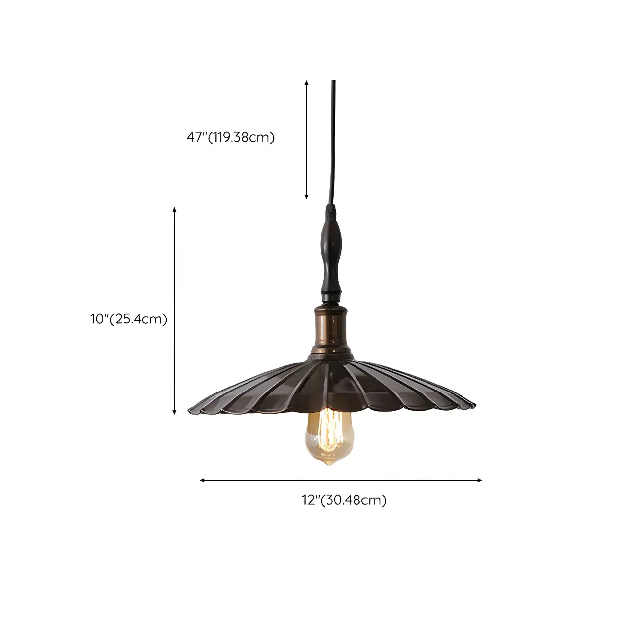 Brown Iron Fluted Cone Round Pendant Light