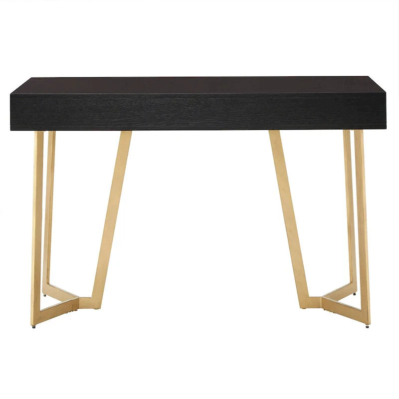 Black Finish Writing Desk with Gold Metal Base