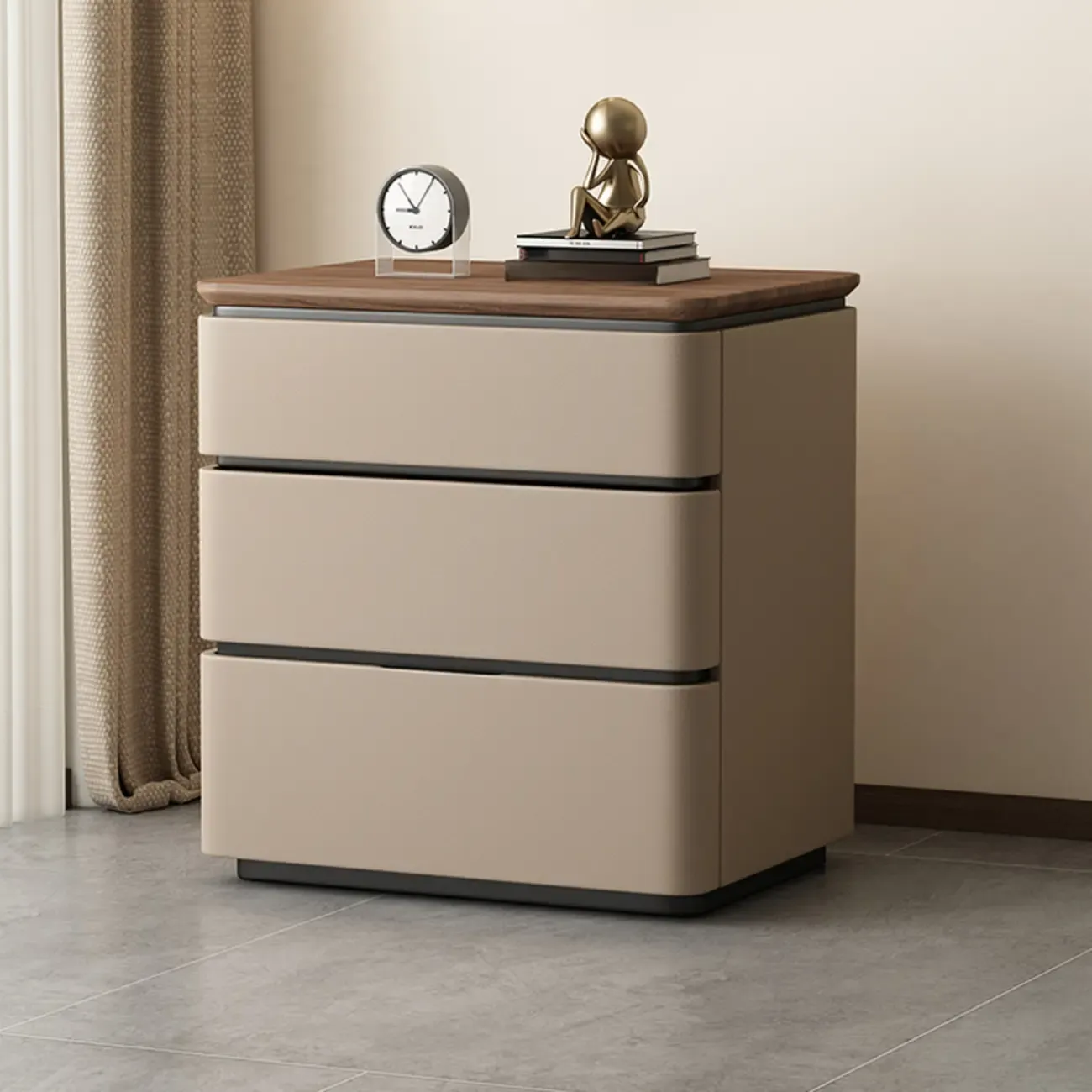 Modern Narrow Wooden Nightstand with 3 Drawers