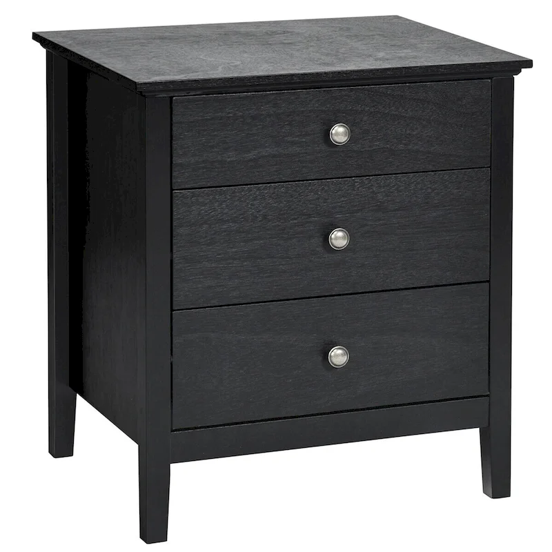 Modern Nightstand with 3 Drawers Solid Structure Beside Accent Table