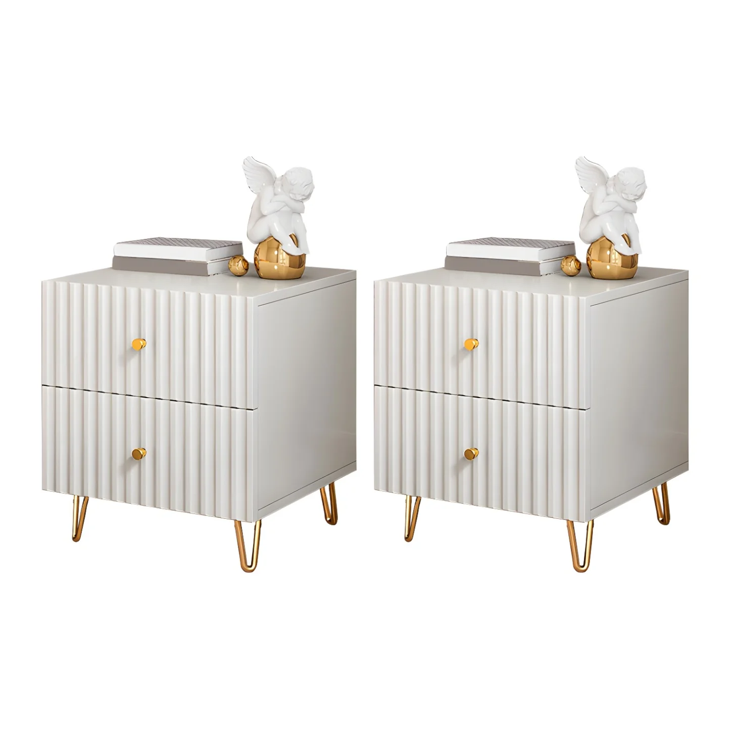 Modern Wooden Stripe Gold Accents Stylish Nightstand