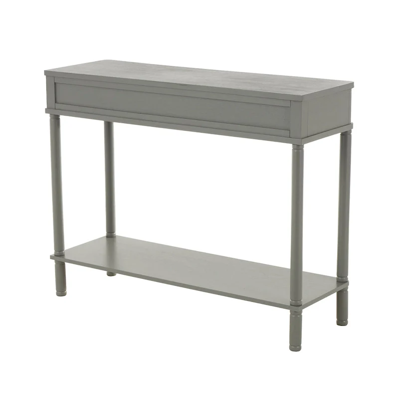 Wood 2 Drawer Console Table with Black Handle and Ribbed Front - Gray