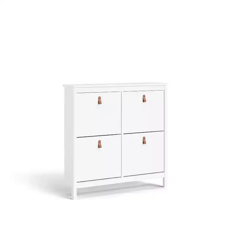 White 4-Drawer Shoe Cabinet, Modern-Traditional Style, Holds 16 Pairs