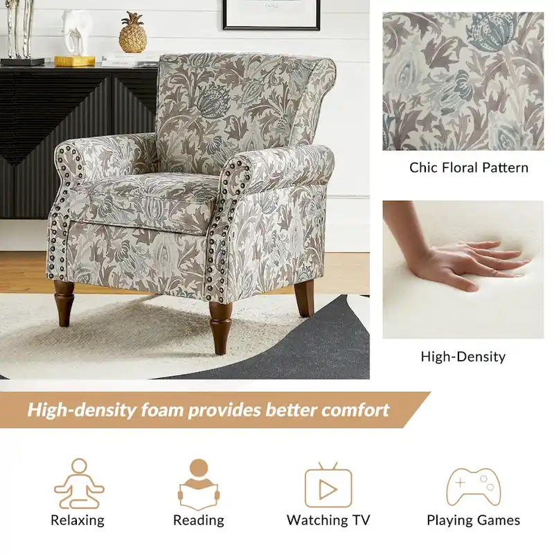 Nyctelius Traditional Polyester Accent Arm Chair with Pattern and Nailhead Trim Set of 2 by HULALA HOME