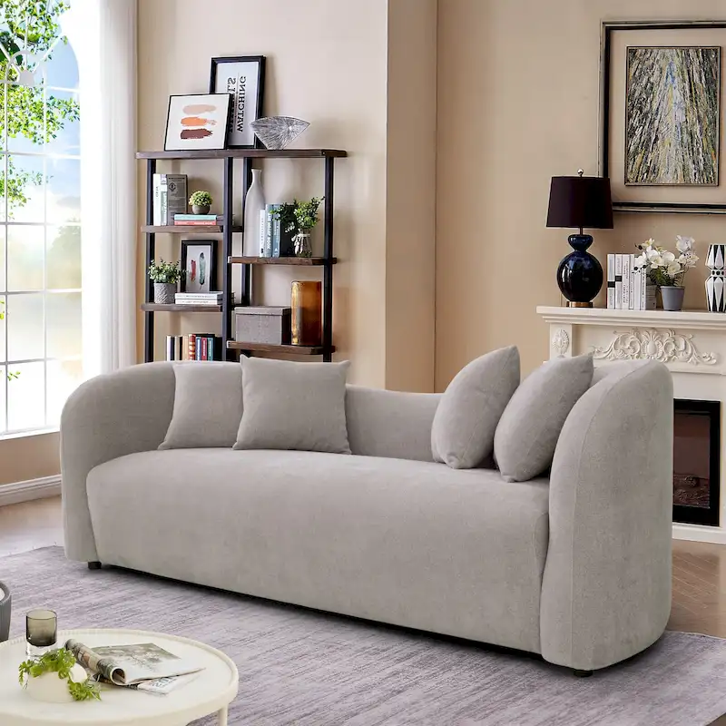 Hanar Mid Century Modern Luxury Tight Curved Back Boucle Sofa