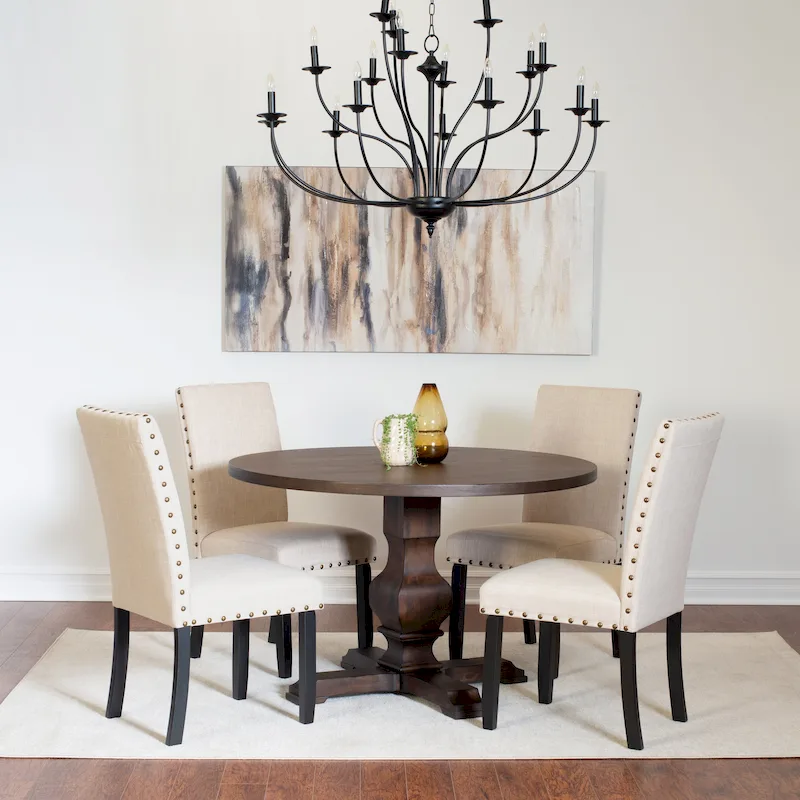 Roundhill Furniture Kohland 5-piece Dining Set, Pedestal Round Table with 4 Stylish Chairs