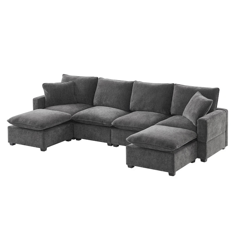 U Shape Modular Sofa, 6 Seat Chenille Deep Seat Sectional Couch