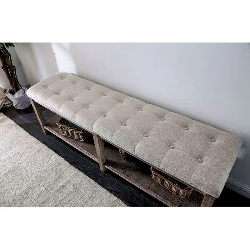 Wooden Bench with Button Tufted Seat