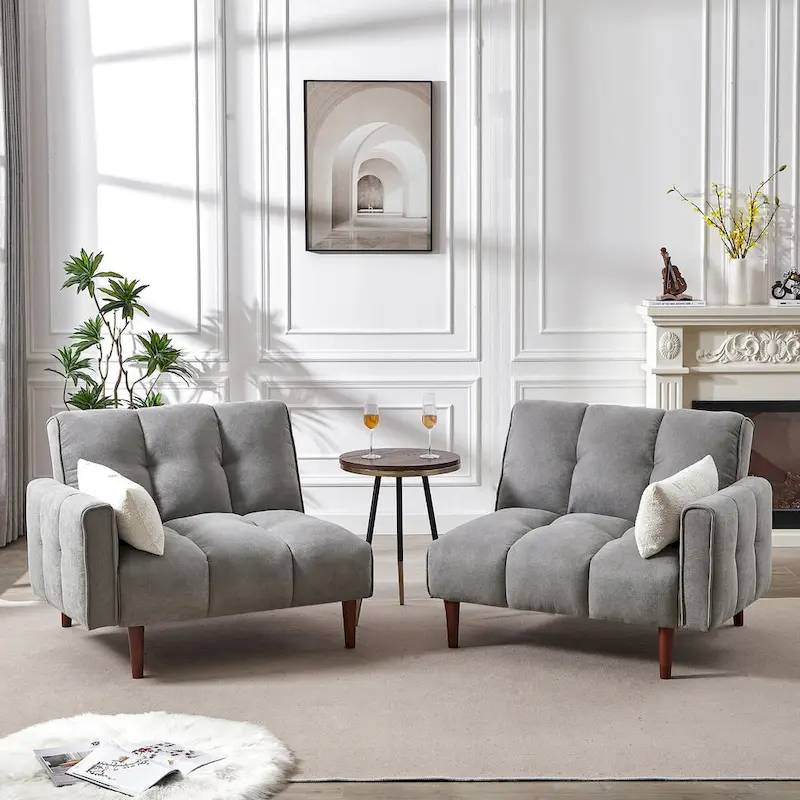 Convertible Futon Sofa Bed, Adjustable Couch Sleeper, Modern Fabric Linen Upholstered Futon Sofa bed with 2 Pillows