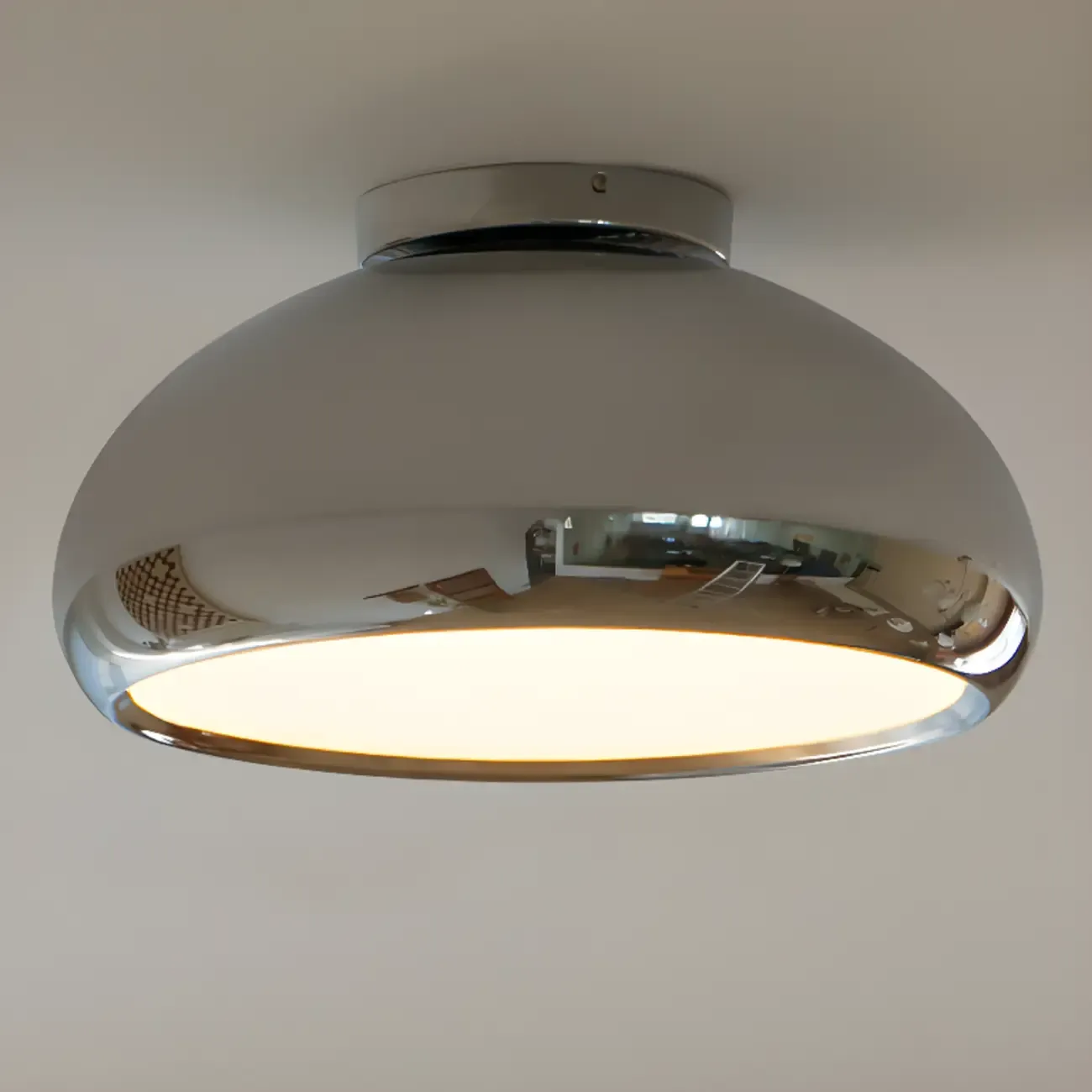 Modern Silver Round Semi Flush Ceiling Light