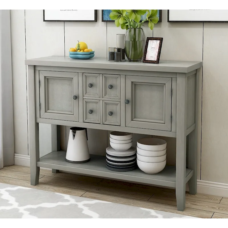 Retro Style Buffet Sideboard Wood Console Table with Bottom Shelf, Easy Assemble, for Living Room, Kitchen, Entryway
