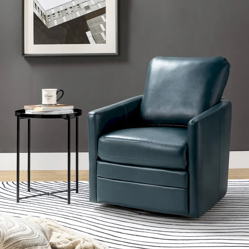 Terrance Transitional Swivel Faux Leather Barrel Accent Chair with Metal Base