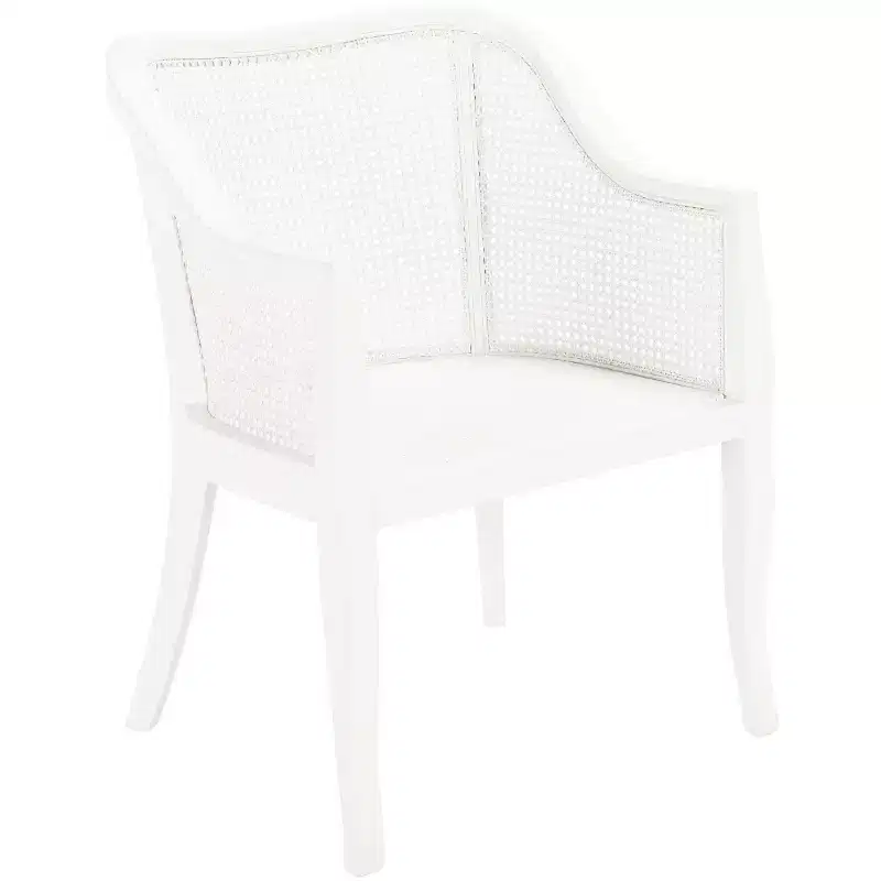 Cane Dining Arm Chair – Elm Wood Frame, Curved Back, White, 275 lb Capacity