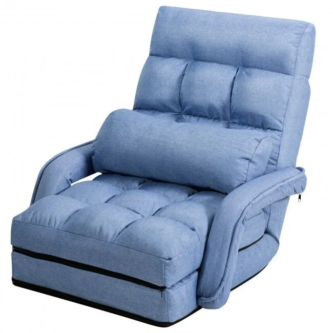 Folding Lazy Floor Chair Sofa with Armrests and Pillow - 22