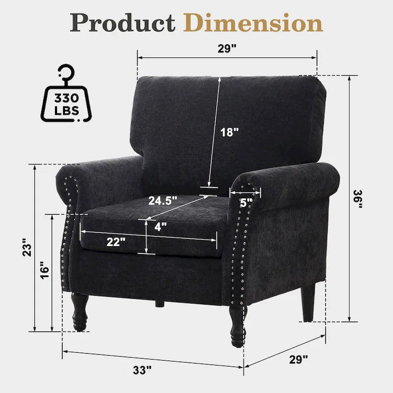 Modern Upholstered Armchair Nailhead Trim Accent Chair with Wood Legs