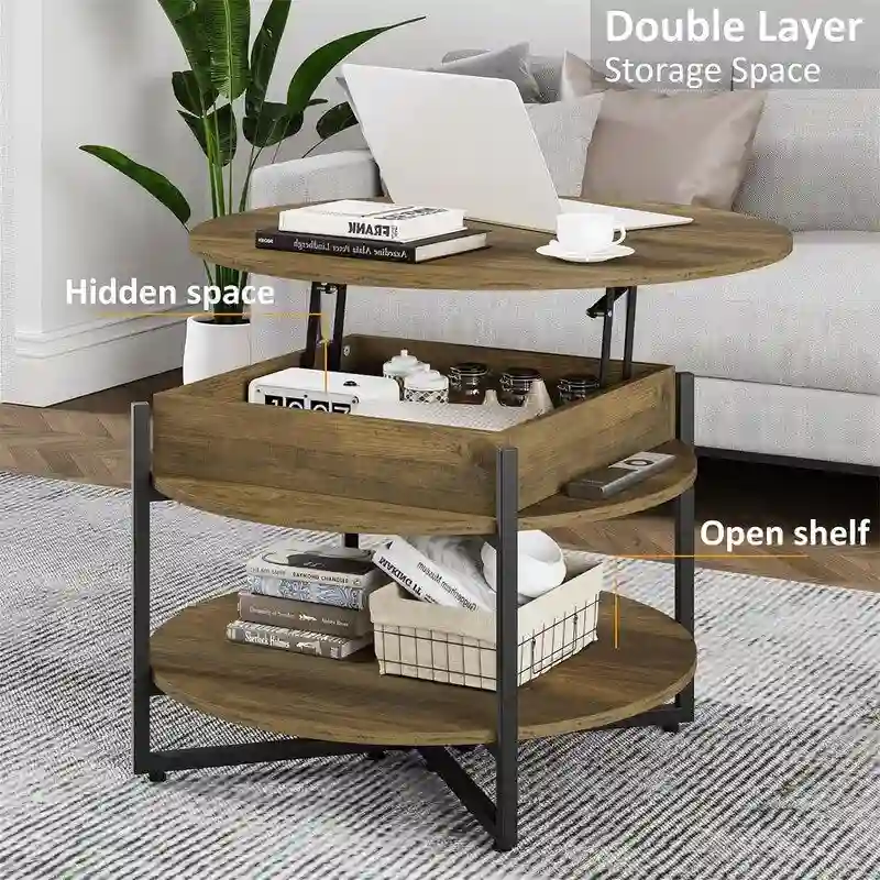 Wood Lift Top Circular Coffee Table - 31.5D x 31.5W x 17.35H