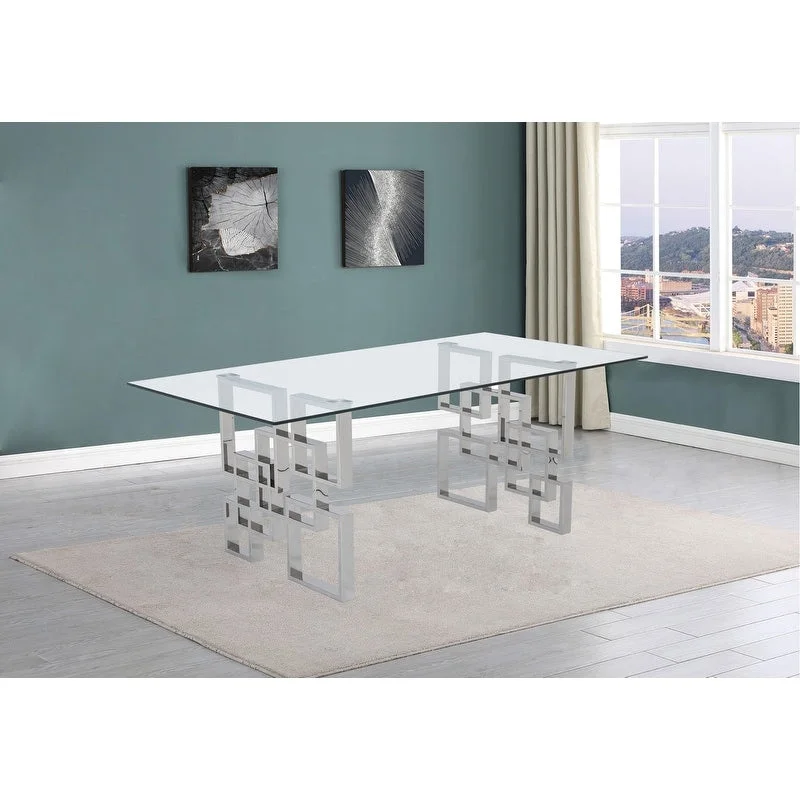 Tempered Glass Dining Table Stainless Steel