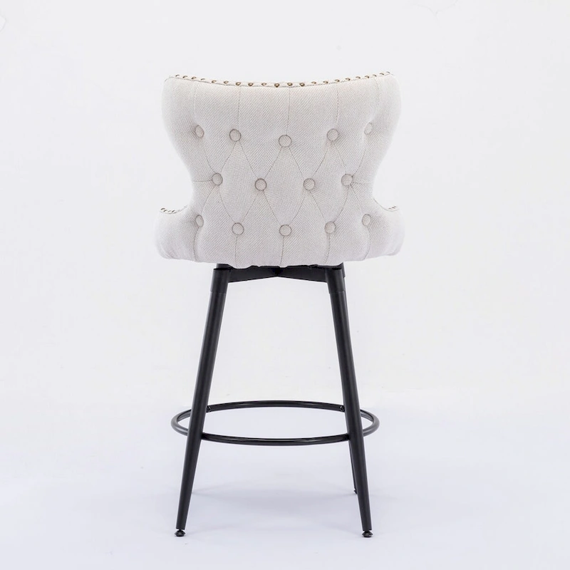 Counter Height Modern Leathaire Fabric Bar Chairs with Swivel and Tufted Gold Nailhead Trim Set of 2