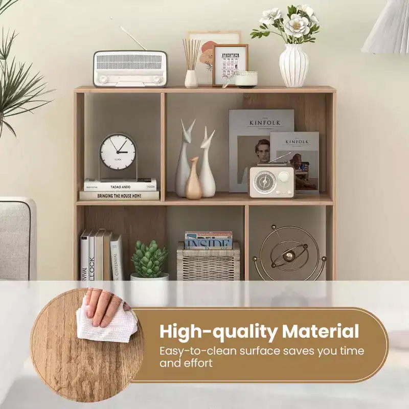 Black/Natural/White Mid-Century Modern 4-Cube Open Bookshelf, Single