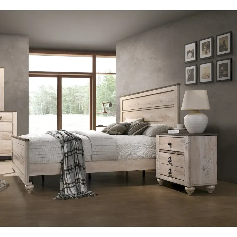 Roundhill Furniture Imerland Contemporary White Wash Finish 3-Piece Bedroom Set