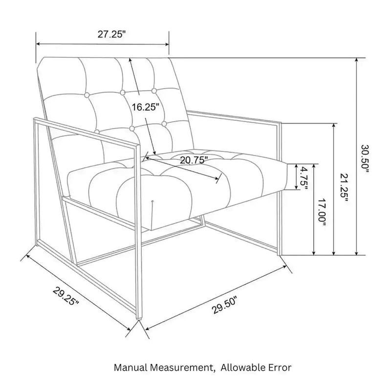 Glitzhome 29.50W Mid-Century PU Leather Tufted Accent Chair - 29.5W x 30.5H x 29.25D