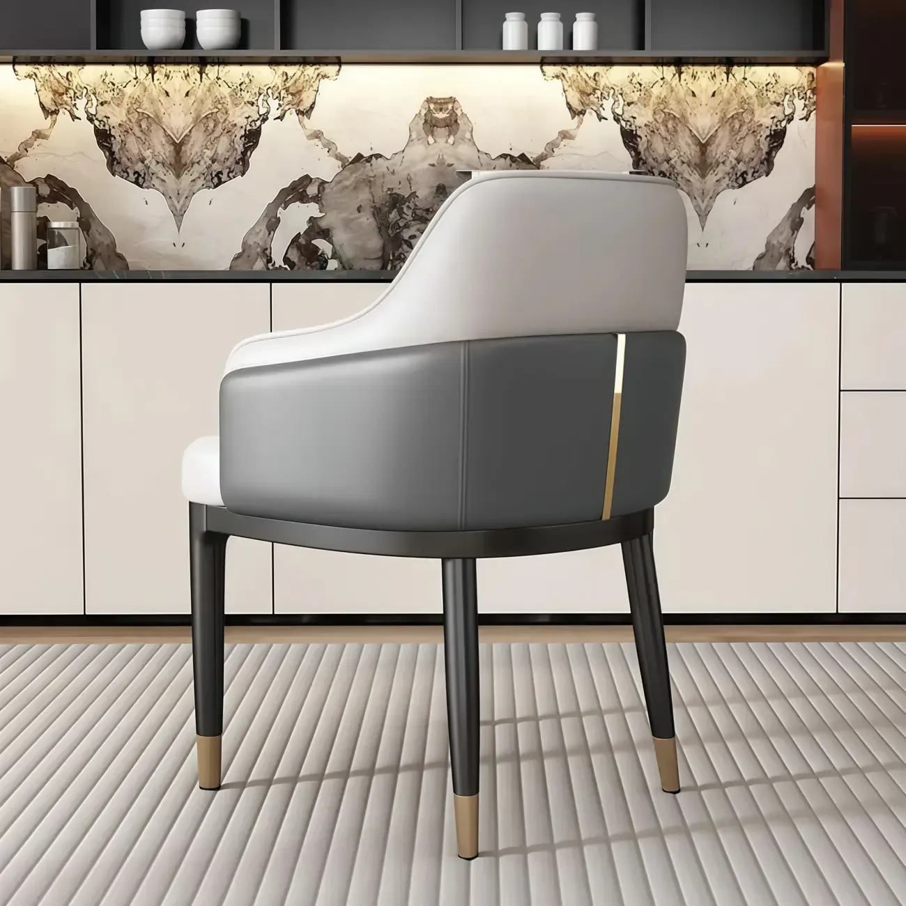 Modern Genuine Leather Sloped Arms Low Back Dining Chair