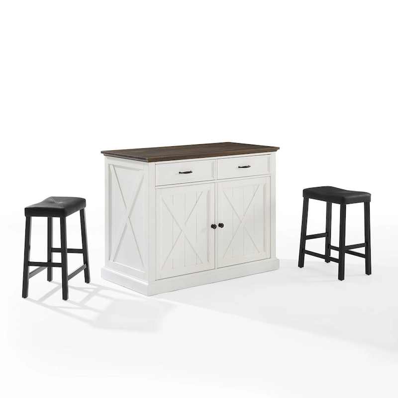Crosley Clifton Kitchen Island W/Uph Saddle Stools - 43d x 47.75w x 36.25h