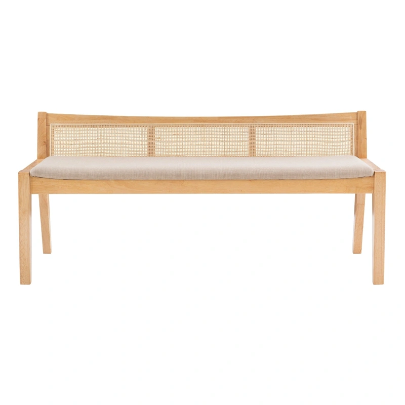 Framed Woven Rattan Cane Bench - 52.5 - Beige