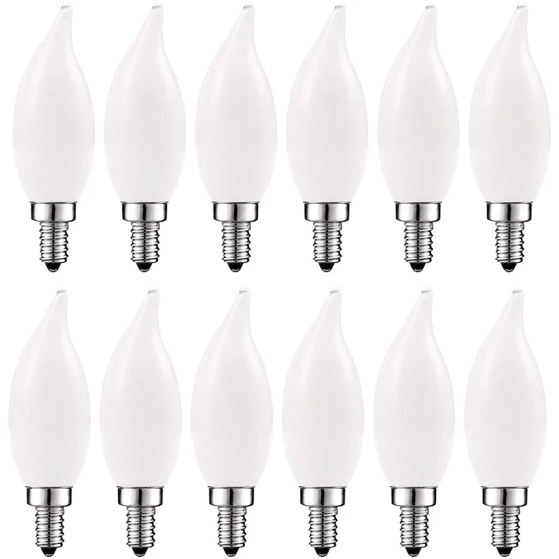 Luxrite 4W Frosted Candelabra LED Bulbs Dimmable, 2700K Warm White, 360 Lumens, 40W Equivalent, E12 Base (12 Pack)