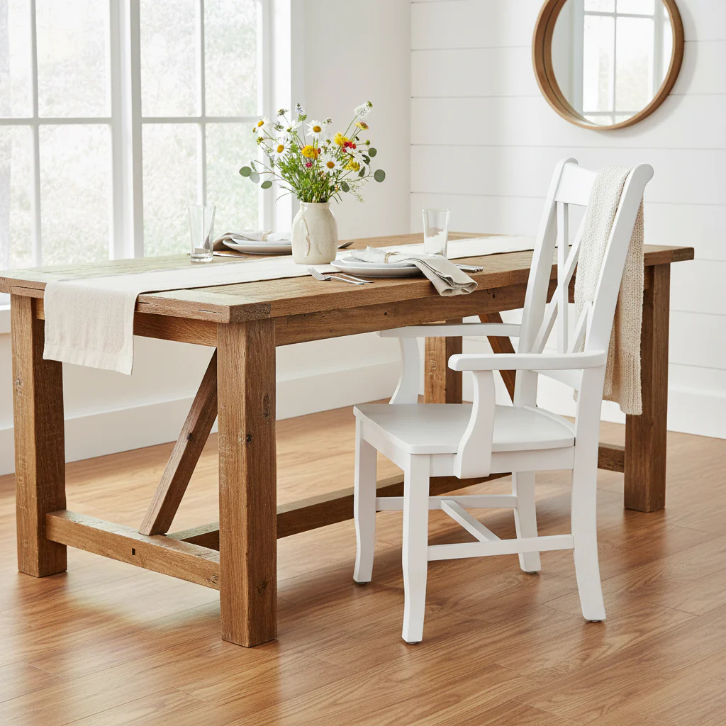 Solid Wood Double X-Back Dining Chair with Arms