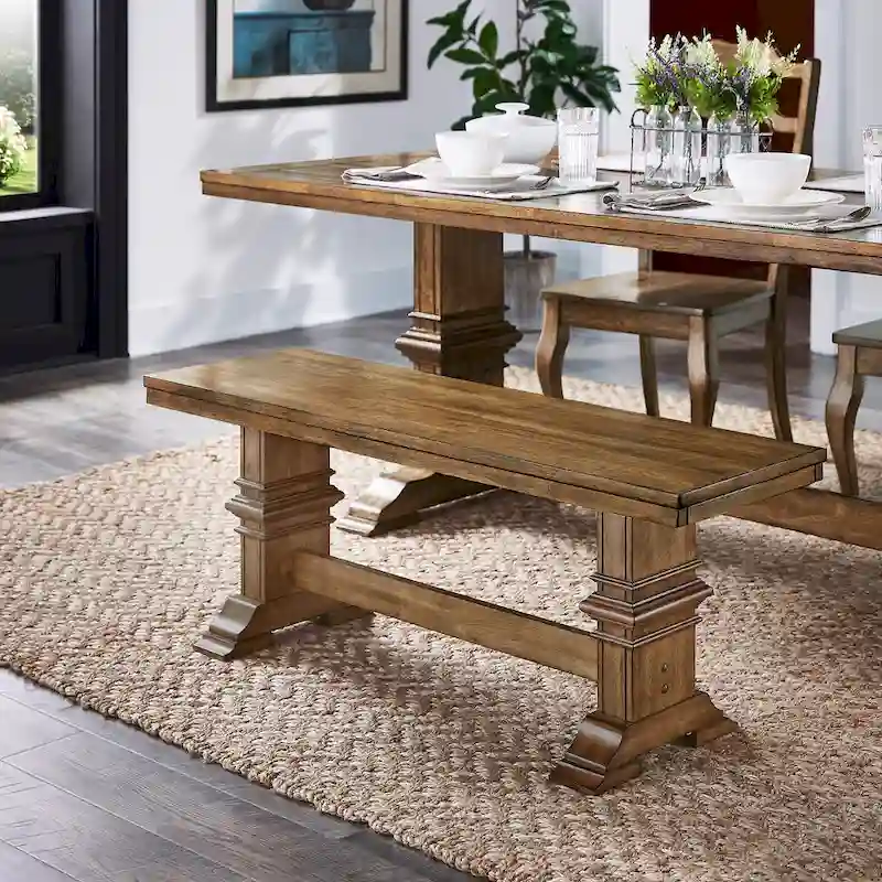 Two-Tone Trestle Leg Wood Dining Bench