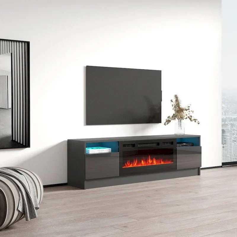 Duke 01 BL-EF Electric Fireplace 63 TV Stand