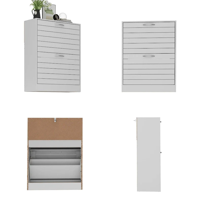 2-Drawer Shoe Cabinet, Fold-Out Drawers, Waterproof MDF, 8-12 Pairs, 22.4