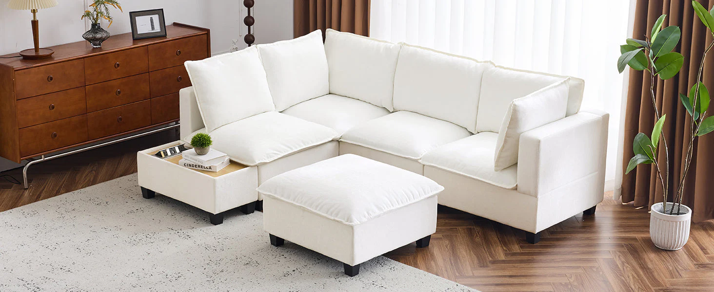 Walker Edison | Cloud Modular U-shaped Sectional Sofa with Ottoman and Coffee Table