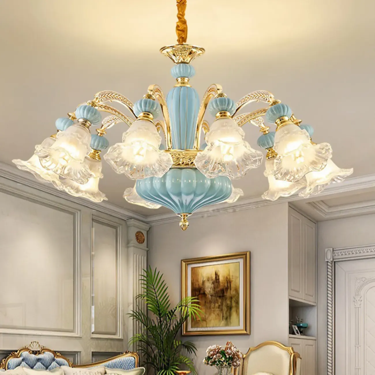 Vintage Floral Glass Chandelier for Living Room