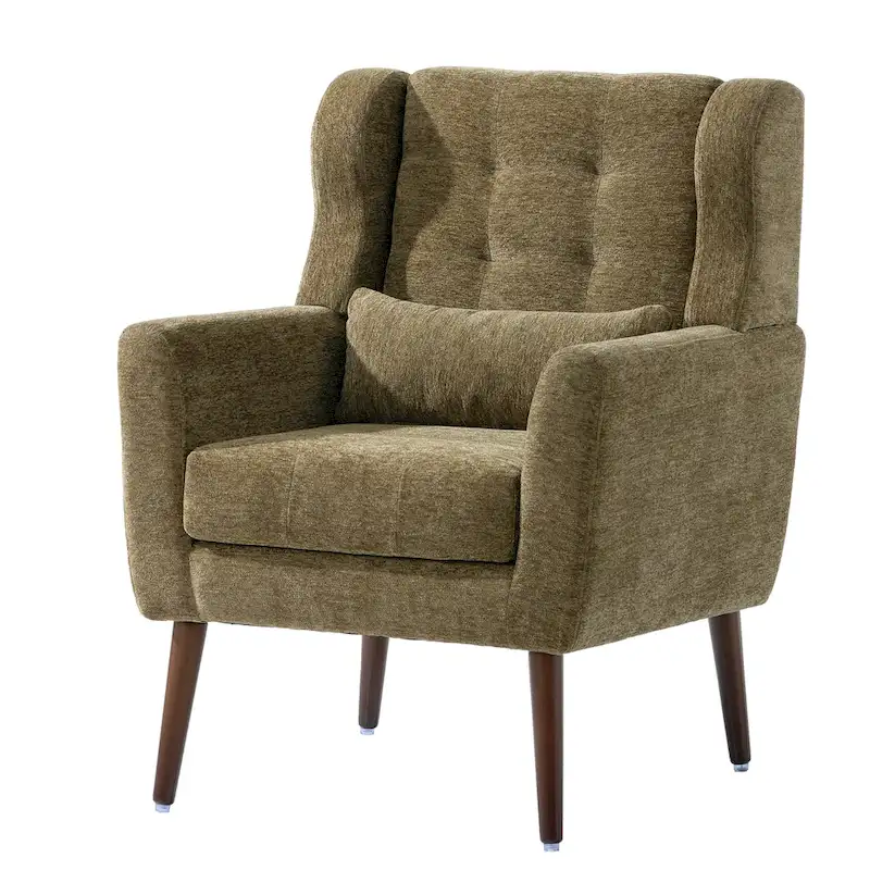 Olive Green 24.21 Button Tufted Arm Chair with Wood Legs
