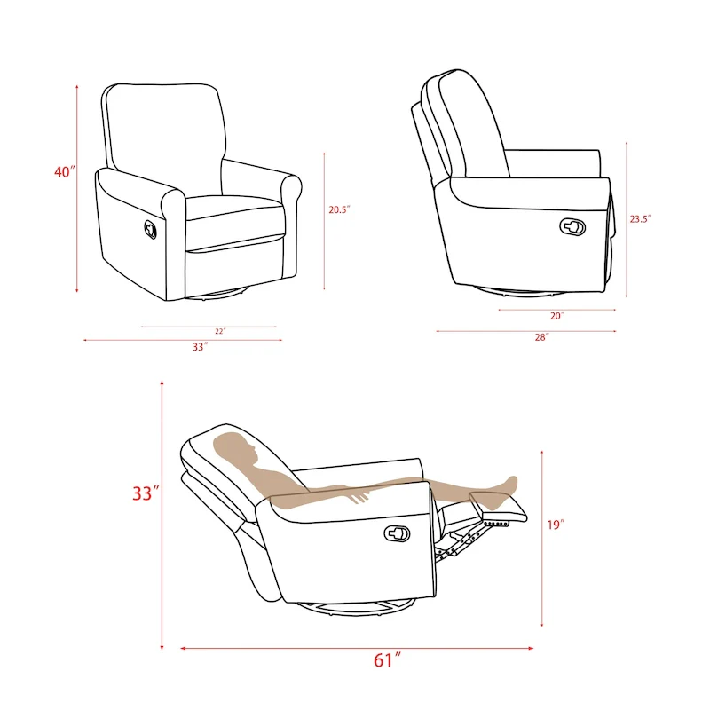 360 Degree Swivel Glider Manual Recliner Leisure Chair Set of 2