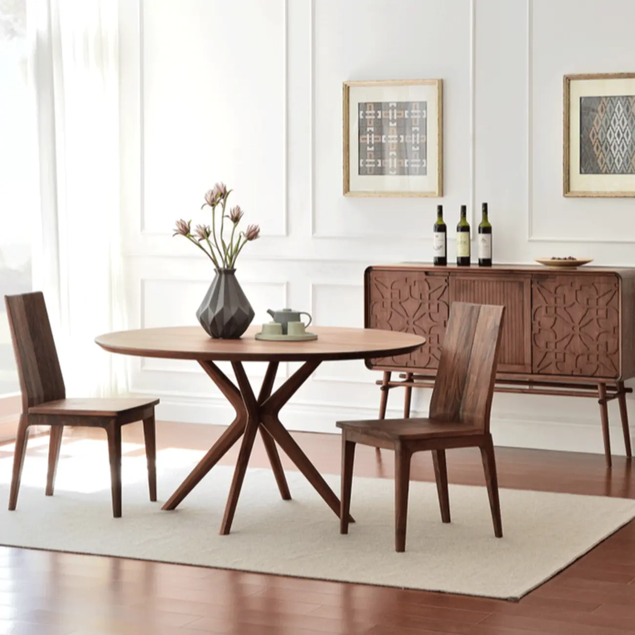Modern Brown Solid Wood Round Dining Table