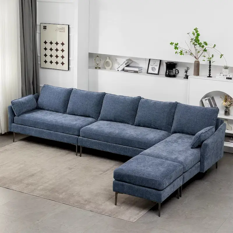 EROMMY U Shaped 6-seat Sectional Sofa Couch, Reversible Sleeper in Modern Chenille Design, with Chaise Lounge and Ottoman