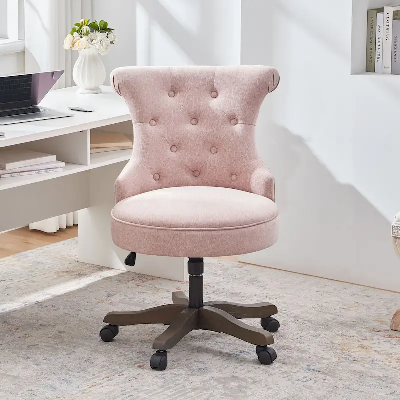 Office Chair with Wheels, Adjustable Height, Linen Fabric Upholstered Computer Desk Chair Swivel