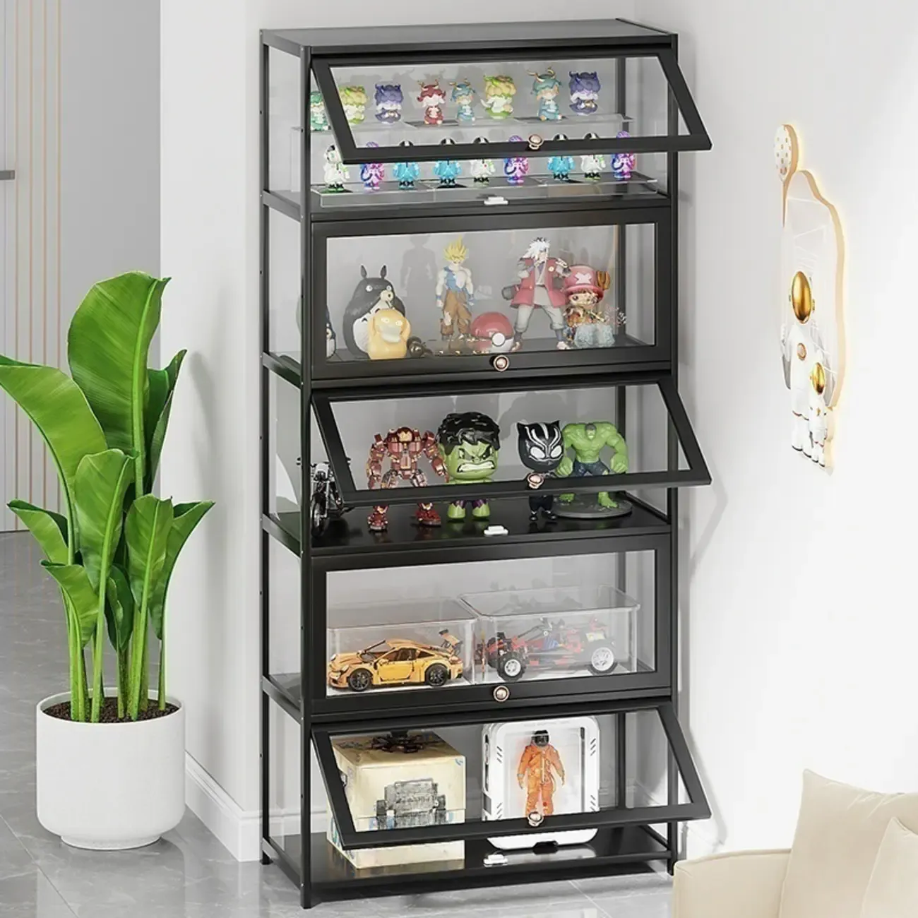 Simple Flip-up Black Clear Glass Cabinet