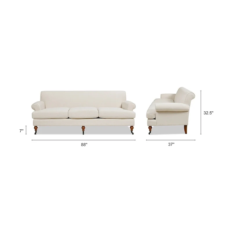 88 Inch Living Room Sofa  Three Cushion Couch with Rolled Arms and Tight Back  Minimal Assembly Required