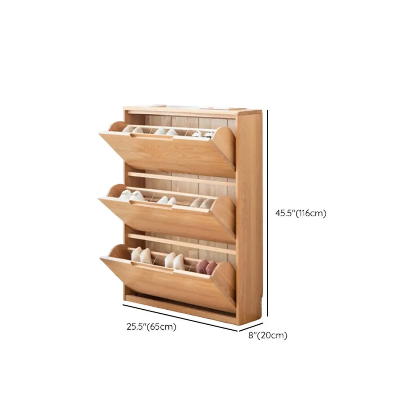 Entryway Oak Drop Front Shoe Cabinet with Display Top