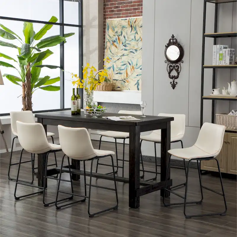 Lotusville 7-pc. Counter-height Black Wood Dining Set