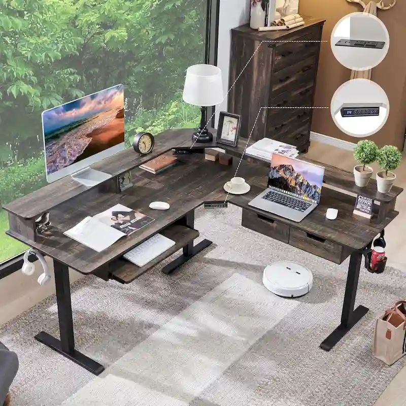 60 L Shaped Electric Comnputer Desk, Height Adjustable Gaming Desk